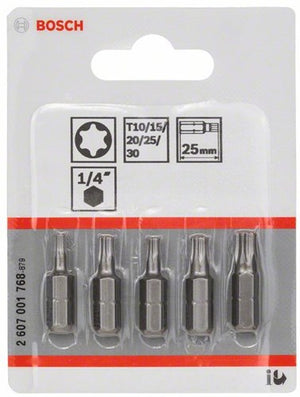 Bosch accessoires 5-delige bitset extra hard (torx®) t 10; t 15; t 20; t 25; t 30; 25 mm - 2607001768