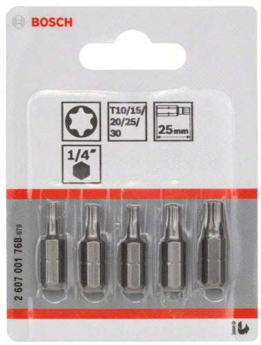 Bosch accessoires 5-delige bitset extra hard (torx®) t 10; t 15; t 20; t 25; t 30; 25 mm - 2607001768