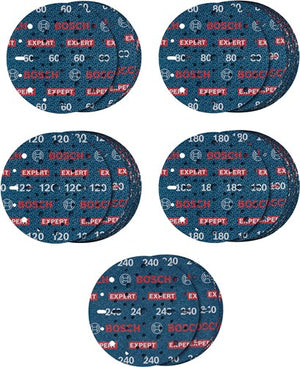 Bosch accessoires expert 55-delige set schuurschijf o780 met film onderlaag, 150 mm, 5xg60; 15xg80; 15xg120; 15xg180; 5xg240 - 2608902470
