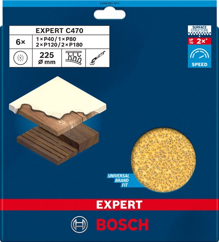 Bosch accessoires expert c470 schuurpapier 225 mm, k 40 80 120 180, 6-delig - 2608901677