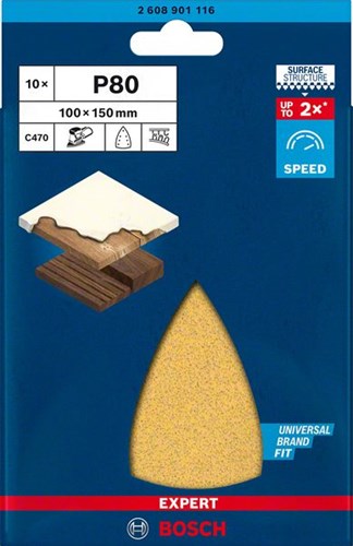 Load image into Gallery viewer, Bosch accessoires expert c470 schuurpapier voor deltaschuurmachines 100 x 150 mm, k80 10-delig - 1 stuk(s) - 2608901116
