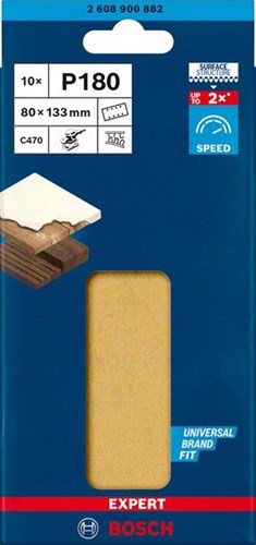 Bosch accessoires expert c470 schuurpapier voor vlakschuurmachines 80 x 133 mm, k180 10-delig - 2608900882