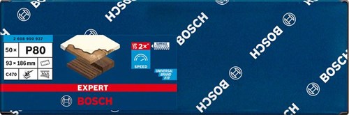Bosch accessoires expert c470 schuurpapier voor vlakschuurmachines 93 x 186 mm, k80 50-delig - 1 stuk(s) - 2608900937