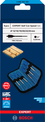 Cargue la imagen en el visor de la galería, Bosch blauw bosch accessoires expert speedborenset self cut speed | 6-delig | 13, 16, 19, 20, 22, 25 mm - 2608902109
