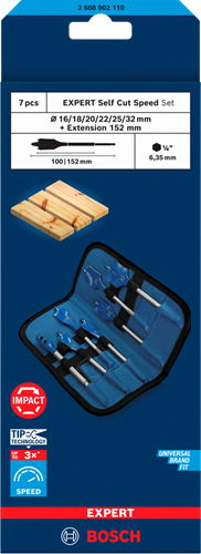 Bosch blauw bosch accessoires expert speedborenset self cut speed | 7-delig | 16, 18, 20, 22, 25, 32 mm - 2608902110