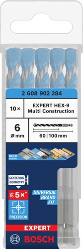 Bosch accessoires expert universeelboor | hex-9 | multiconstruction | 6x60x100 | 10 stuks - 2608902284