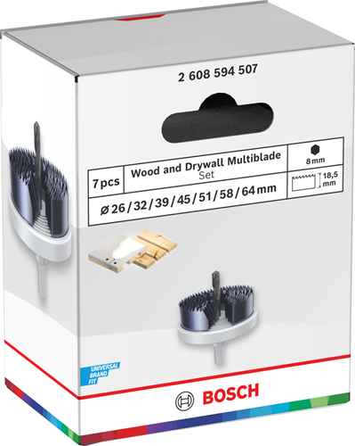 Bosch accessoires gatzaagset voor hout en gipsplaat | 26; 32; 39; 45; 51; 58; 64 x 18,5 mm - 2608594507