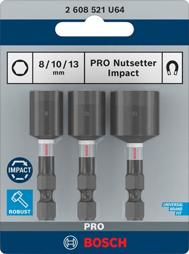Laden Sie das Bild in Galerie -Viewer, Bosch accessoires pro nutsetter impact dop | 8 x 50 | 10 x 50 | 13 x 50 mm | 3-delig - 2608521u64
