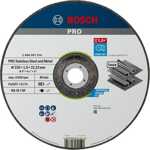 Load image into Gallery viewer, Bosch accessoires pro stainless steel and metal bonded cutting disc | 230 x 1.9 x 22.23 mm | with depressed centre - 2608601514
