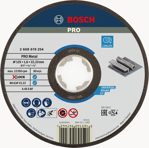 Load image into Gallery viewer, Bosch accessoires x-lock slijpschijf expert for metal 125x1.6x22.23mm, recht - 1 stuk(s) - 2608619254
