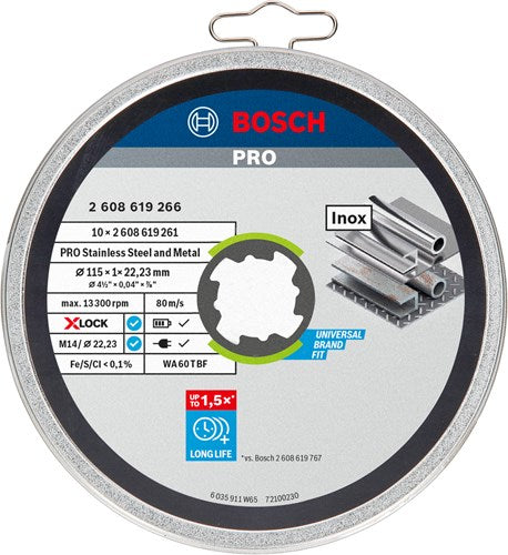 Load image into Gallery viewer, Bosch accessoires x-lock slijpschijfblik 10x standard for inox 10x115x1x22.23mm, recht - 1 stuk(s) - 2608619266
