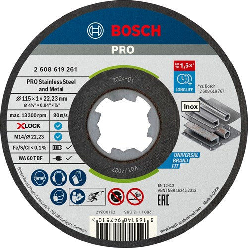 Load image into Gallery viewer, Bosch accessoires x-lock slijpschijfblik 10x standard for inox 10x115x1x22.23mm, recht - 1 stuk(s) - 2608619266
