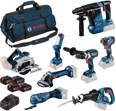 Bosch blauw 0615a5004a | accu combiset 18v 8 machines in tas (4x 5.0ah accu + lader) - 0615a5004a