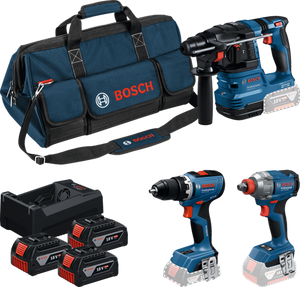 Bosch blauw bosch professional 18v toolkit - gereedschap combiset - gsr 18v-65 + gdx 18v-285 + gbh 18v-22 + 3x gba 5.0ah 18v accu + gal 12v-18v-80
