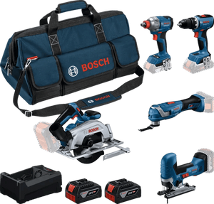 Bosch blauw bosch professional 5-toolkit 18v - gereedschap combiset - gsr 18v-65 - gdx 18v-285 - gks 18v-57-2 - gop 18v-34 - gst 18v-125 s - gba 18v 5.0 ah - gal 12v 18v-80 lader