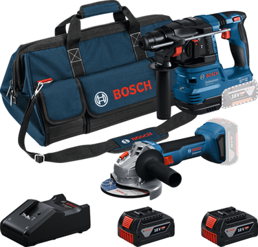 Bosch blauw accutoolkit combipack 18v gws 18v-8 + gbh 18v-22 | 2x gba 18v 4,0 ah + lader gal 18v-40 - 0615v0003c