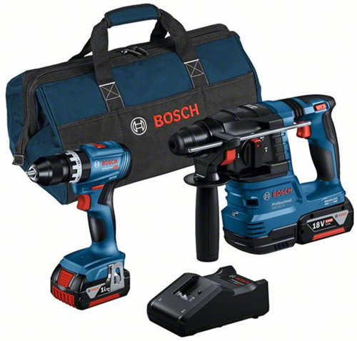 Afbeelding laden in galerijviewer, Bosch blauw | combopack | gsb 18v-45 + gbh 18v-22 | 18v | 2 x 4.0ah + lader | in tas - 0615a50039
