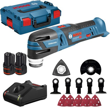 Bosch blauw bosch professional gop 12v-28 accu multitool + accessoires 12v 3.0ah in l-boxx - 06018b5006