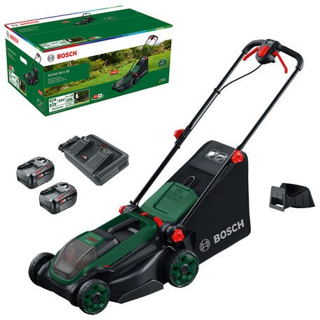 Load image into Gallery viewer, Bosch groen accumaaier rotak 18v2-38 | incl. 2 x 18 v li-ion accu (4,0 ah) + al 2x18v-88 lader + mulchplug - 06008b9m00
