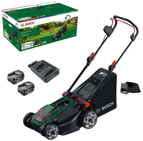 Bosch groen accumaaier rotak 18v2-43 | incl. 2 x 18 v li-ion accu (4,0 ah) + al 2x18v-88 lader + mulchplug - 06008b9l00