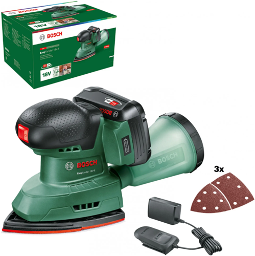 Load image into Gallery viewer, Bosch groen accumultischuurmachine easysander 18v-8 | incl. 1-uurslader (al 18v-20) + 1x 2,0 ah accu + 3 schuurbladen (red wood) - 06033e3002
