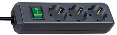 Brennenstuhl eco-line stekkerdoos met schakelaar 3-voudig zwart 3m h05vv-f 3g1,5