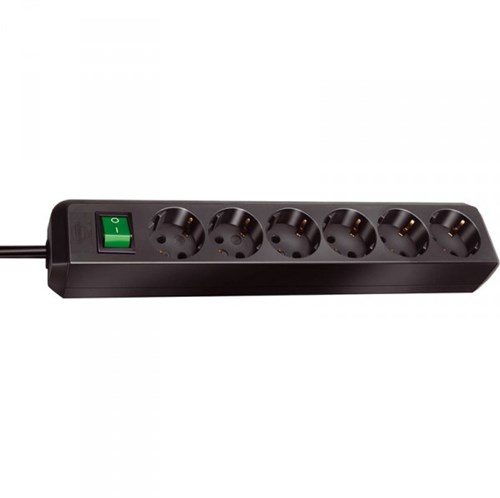 Brennenstuhl eco-line met schakelaar 6-voudig zwart 3 m h05vv-f 3g1,5 - 1159500400