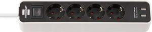 Brennenstuhl ecolor stekkerdoos 4-voudig met 2 usb a-oplaadpoorten 5v 2,10a, 10,5w (stopcontactdoos met usb-a en schakelaar en 1,5 m kabel)