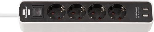 Brennenstuhl ecolor stekkerdoos 4-voudig met 2 usb a-oplaadpoorten 5v 2,10a, 10,5w (stopcontactdoos met usb-a en schakelaar en 1,5 m kabel)
