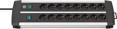 Brennenstuhl premium-alu-line techniek stekkerdoos duo 16-voudig stekkerdoos (zwart zilver, 3 meter)