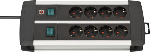Load image into Gallery viewer, Brennenstuhl premium-alu-line techniek stekkerdoos 8-voudig duo zwart 3m h05vv-f 3g1,5 4-voudige schakelbare stop - 1391000908
