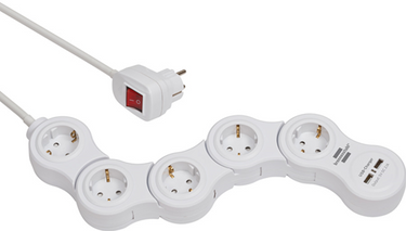 Brennenstuhl vario power stekkerdoos met usb-laadfunctie mobiele stekkerdoos 5-voudig (1,4 m kabel met schakelaar en 2 usb-laadcontactdozen) wit