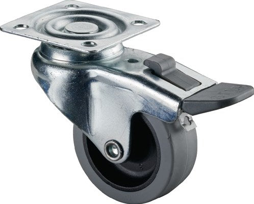 Bs rollen zwenkwiel met totaalklem | wiel-d. 50 mm draagvermogen 35 kg | met schroefplaat glijlagers | rubber grijs | 1 stuk - a220.a80.050 a220.a80.050