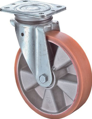 Bs rollen zwenkwiel | wiel-d. 200 mm draagvermogen 600 kg | met schroefplaat | gietwerk polyurethaan-wielband | 1 stuk - n100.b90.203 n100.b90.203