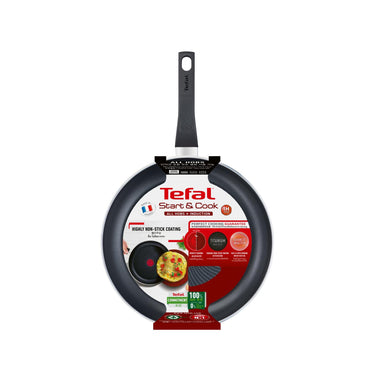 Tefal start'easy koekenpan 24 cm, rond, multifunctionele pan, zwart, titanium, aluminium, thermo-spot