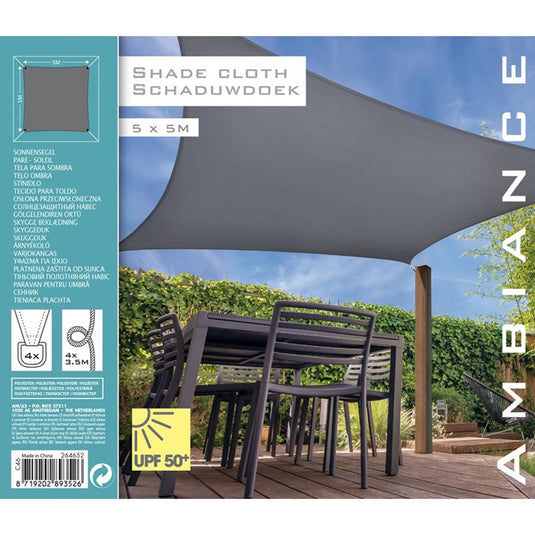 Pro garden schaduwdoek vierkant 5x5m donkergrijs