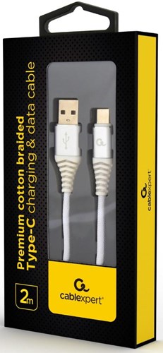 Laden Sie das Bild in Galerie -Viewer, Enzo cablexpert usb-c laadkabel 2m omvlochten zilver - wit - 9530146
