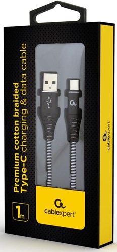 Enzo cablexpert usb-c laadkabel 2m omvlochten zwart - wit - 9530141