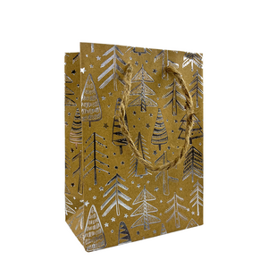 Cadeautas mini kraft kerstboom zilver 11x6x16cm