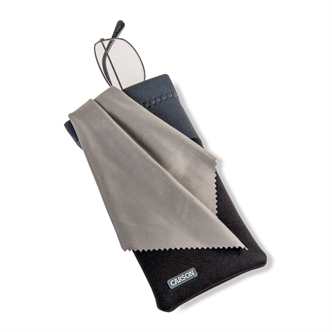 Load image into Gallery viewer, Carson neoprene brillenhoesje met microvezeldoekje - zwart grijs
