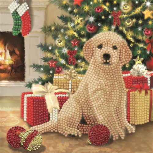 Jonotoys diamond painting - kerstkaart puppy's first christmas