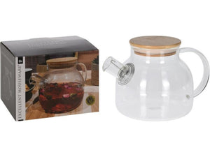 Excellent houseware theepot borosilcaat glas met bamboo deksel en teezeef 1 liter