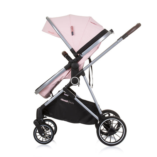 Chipolino aura opvouwbare 3-in-1 kinderwagen met luiertas roze