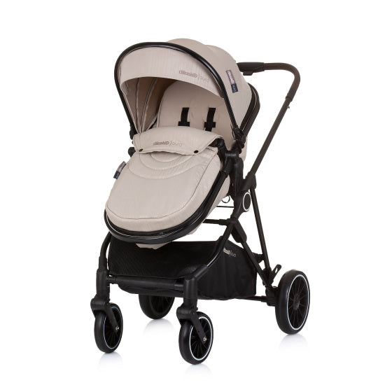Load image into Gallery viewer, Chipolino aura opvouwbare 3-in-1 kinderwagen met luiertas macadamia beige zwart
