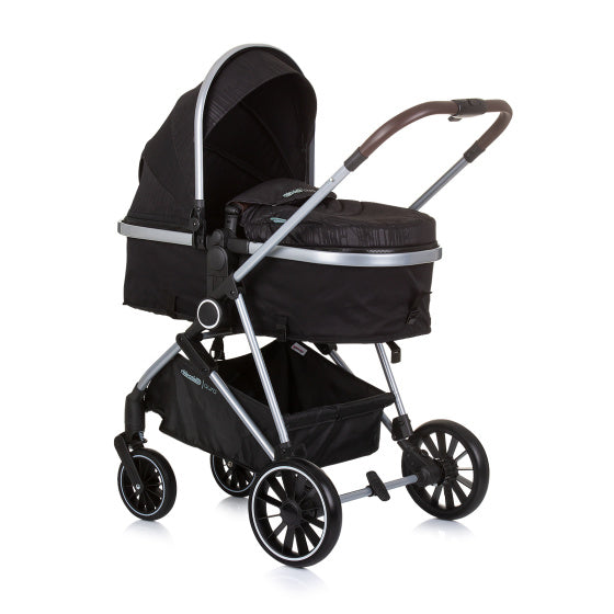 Load image into Gallery viewer, Chipolino aura opvouwbare 3-in-1 kinderwagen met luiertas obsidian zwart zilver
