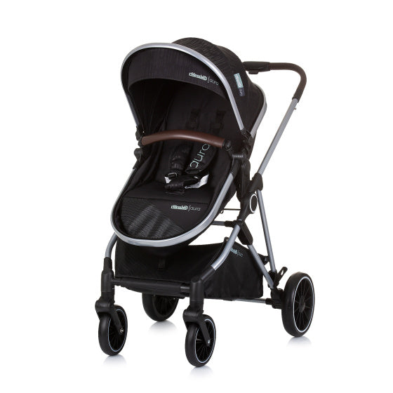 Load image into Gallery viewer, Chipolino aura opvouwbare 3-in-1 kinderwagen met luiertas obsidian zwart zilver
