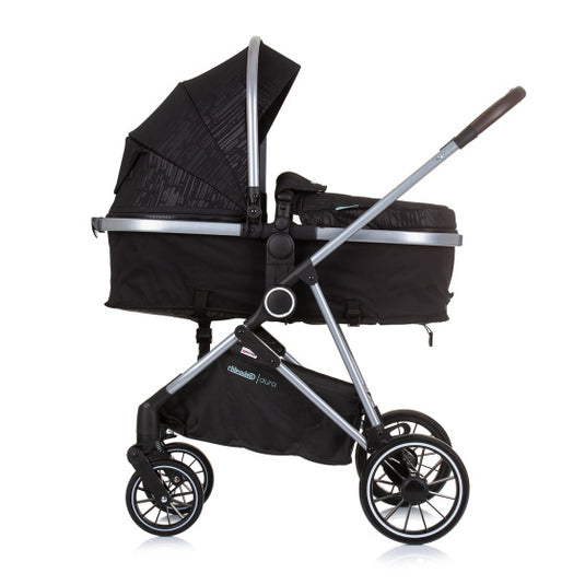Chipolino aura opvouwbare 3-in-1 kinderwagen met luiertas obsidian zwart zilver