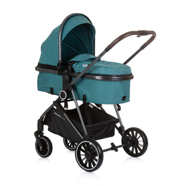 Chipolino aura opvouwbare 3-in-1 kinderwagen met luiertas teal petrolblauw zwart