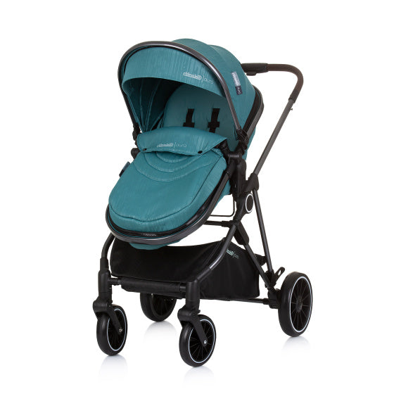 Load image into Gallery viewer, Chipolino aura opvouwbare 3-in-1 kinderwagen met luiertas teal petrolblauw zwart
