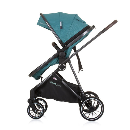 Chipolino aura opvouwbare 3-in-1 kinderwagen met luiertas teal petrolblauw zwart